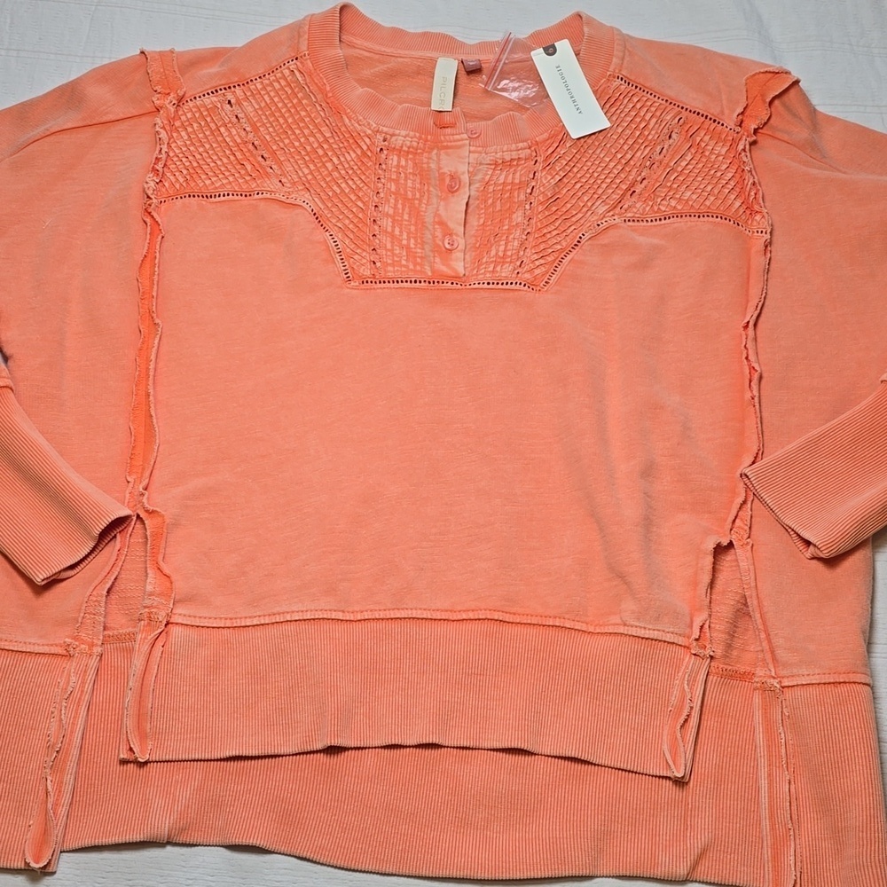 Pilcro Anthropologie Boho Sweatshirt | Coral Orange Pullover | Textured Size XXS